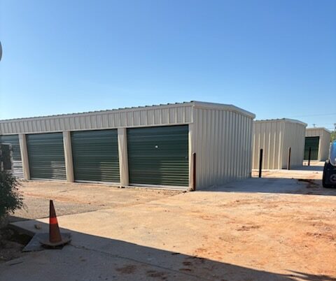 Rows of secure self storage units at Maple Street Storage facility in Abilene, TX